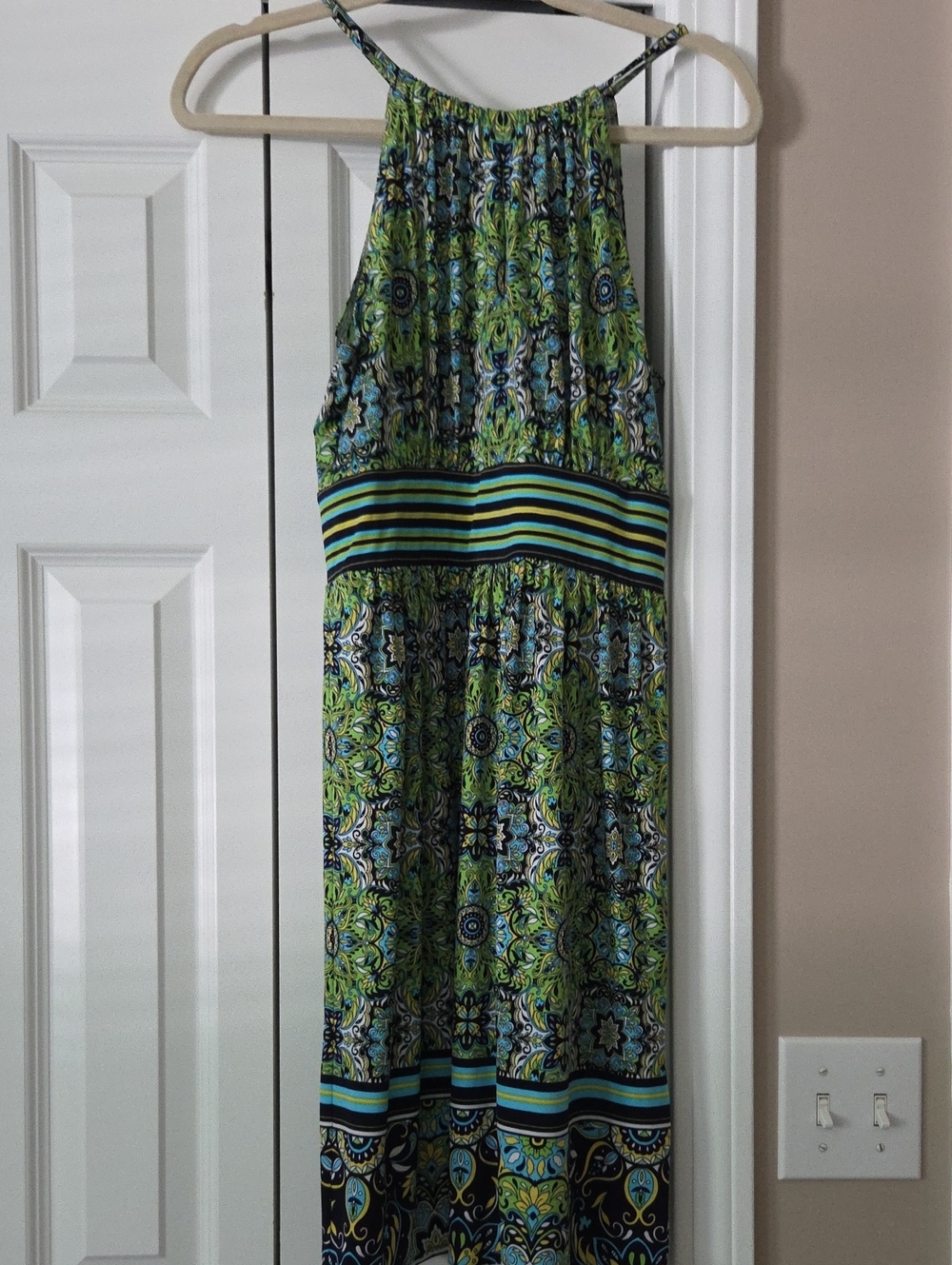 London Times Green and Blue Patterned Midi Dress